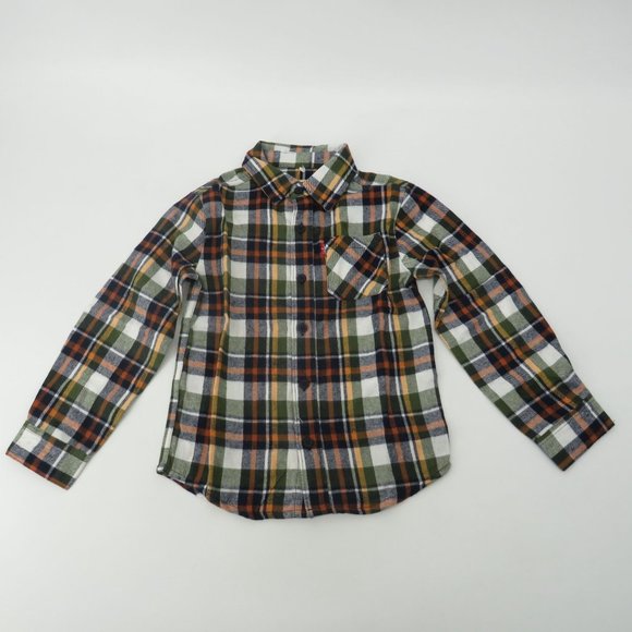Levi's Boys Button Up Rifle Green Flannel Shirt Small 6/7 NWT $40 - Picture 1 of 5